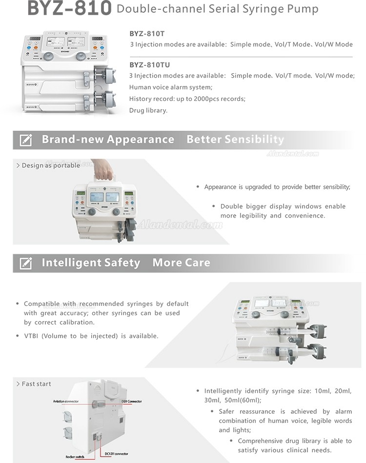 Byond BYZ-810T Double Channel Syringe Pump with LCD Display and Visual Alarm